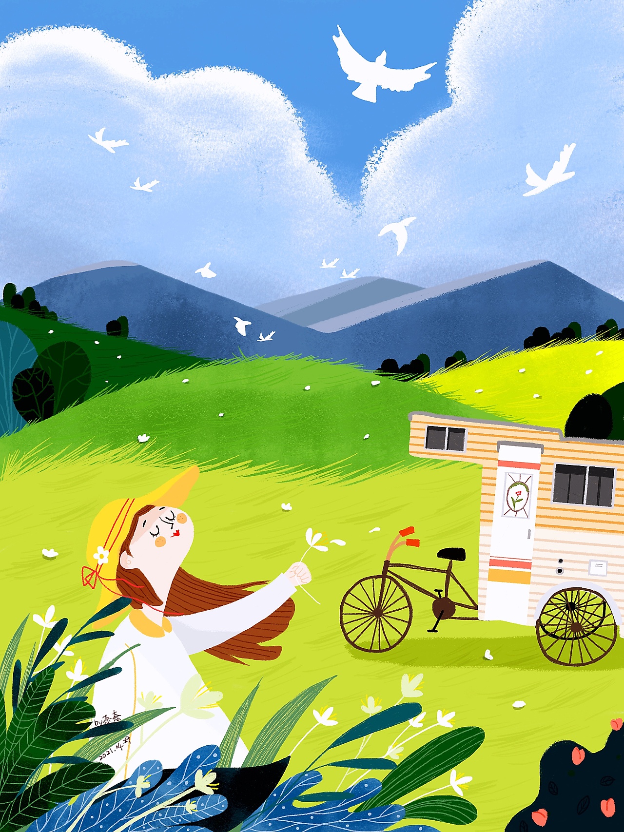 随风飘|插画|创作习作|奈奈酱yy - 原创作品 - 站酷 (zcool)