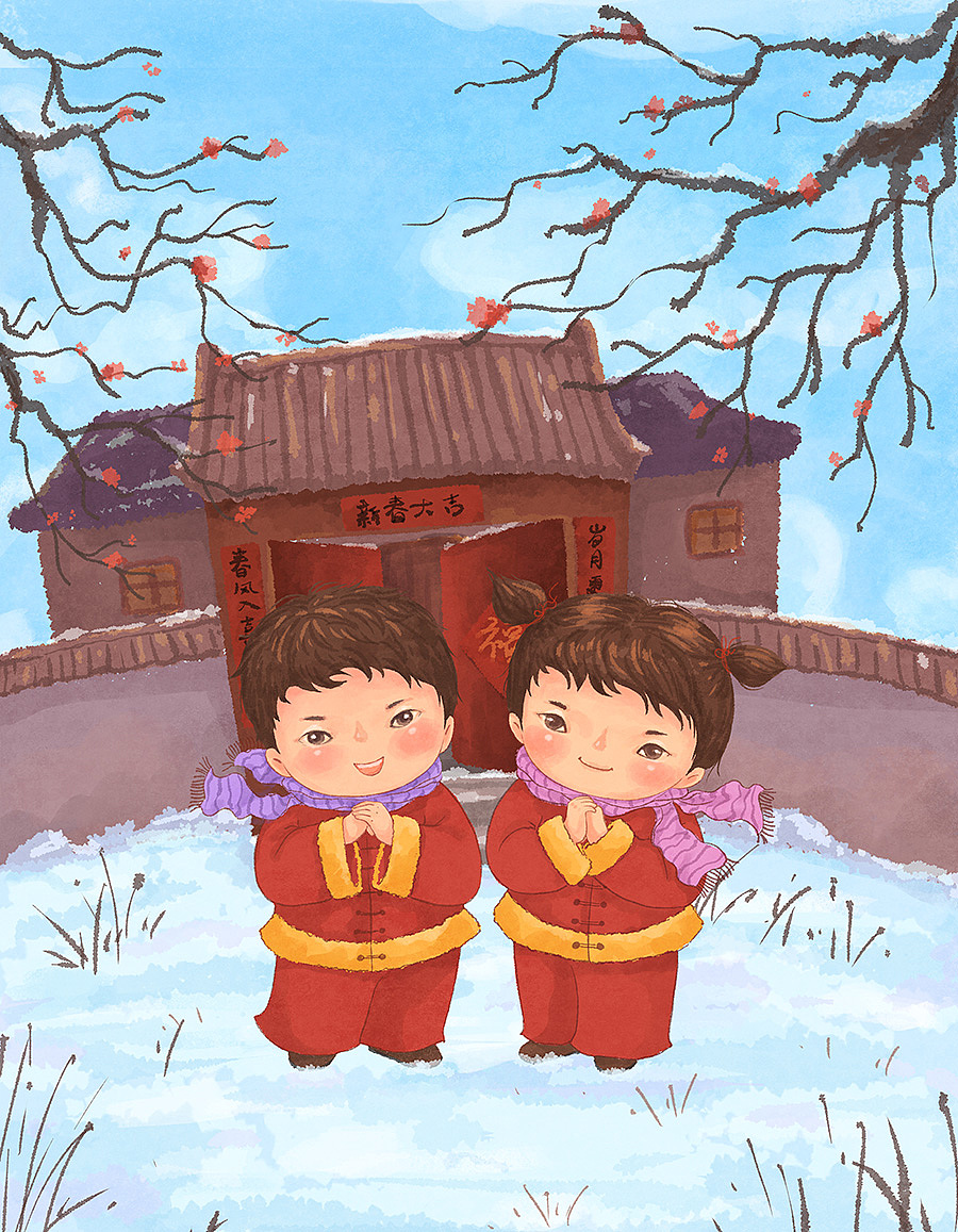 十二月新年插画（图ZMjgxMzc5MDA4） - 创作习作 - 站酷设计师李那那原创素材 - 站酷ZCOOL