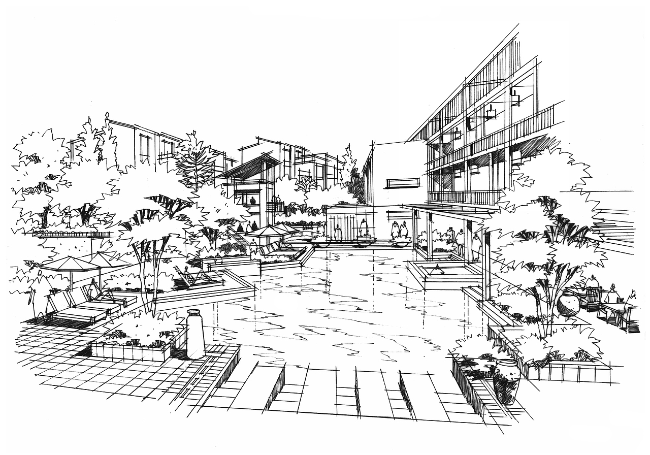 园林景观线稿步骤图上色作品欣赏(二)