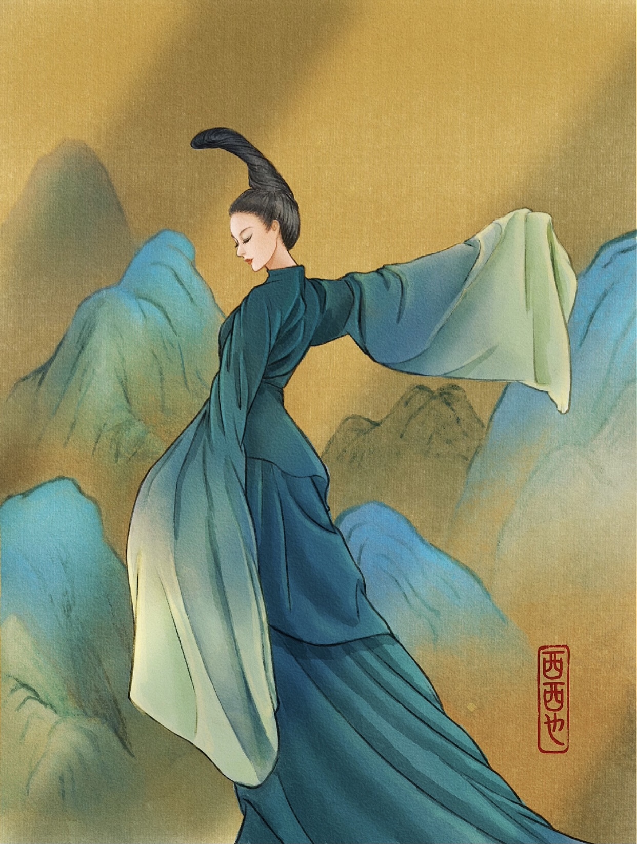 古风插画|只此青绿