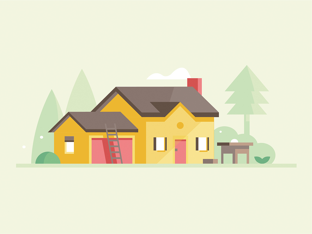 清新通透的小房子建筑风景插画