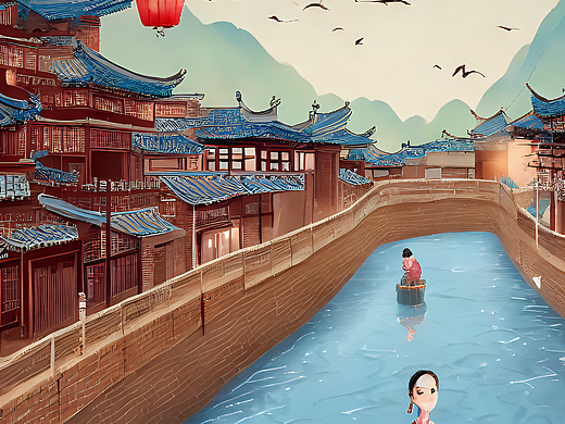 #站酷梦笔#古镇（个人主页-ZNjQ1NDYyMDA=） - AI作品 - 站酷设计师这叫啥名呐原创素材 - 站酷ZCOOL