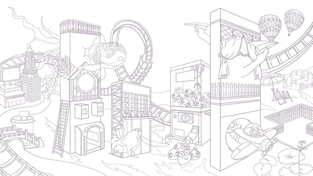 以游乐园场景作为画面同构对象 重在参与重在参与 勾了线稿实在没时间