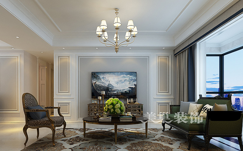 郑州广电天韵三室两厅样板间装修设计效果图美式赏析