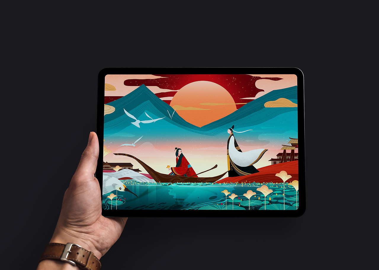 中国风扁平插画 《周南·关雎》