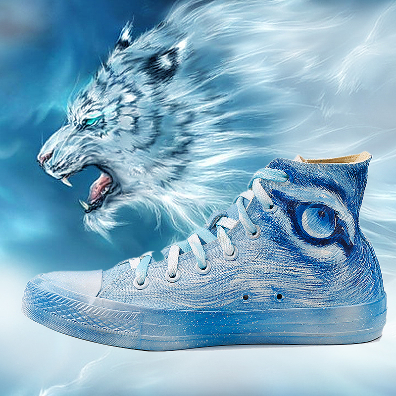 雪之虎高级手绘帆布鞋创作
