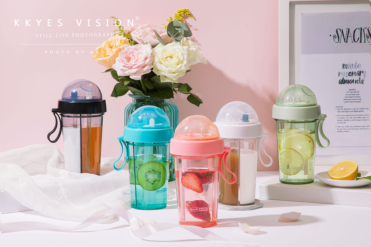 少女心双饮塑料水杯 抖音网红款 