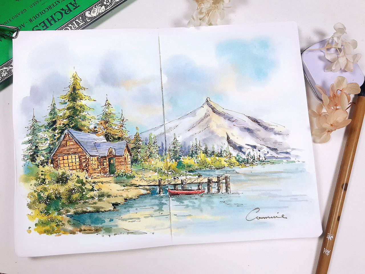 钢笔淡彩下的风景