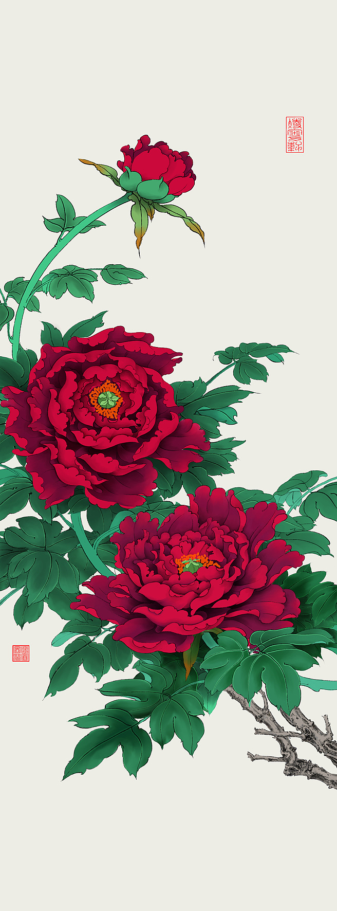 纯painter软件手绘工笔牡丹图