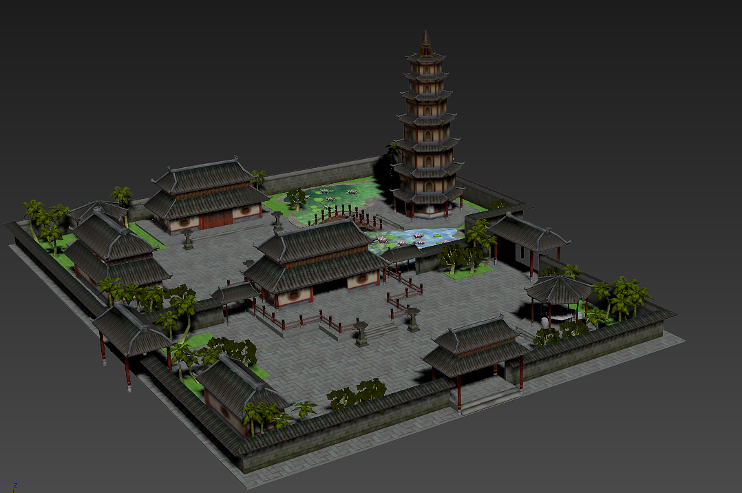3d建模塔古风院子