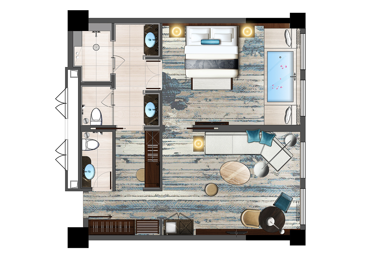 酒店套房彩色平面方案