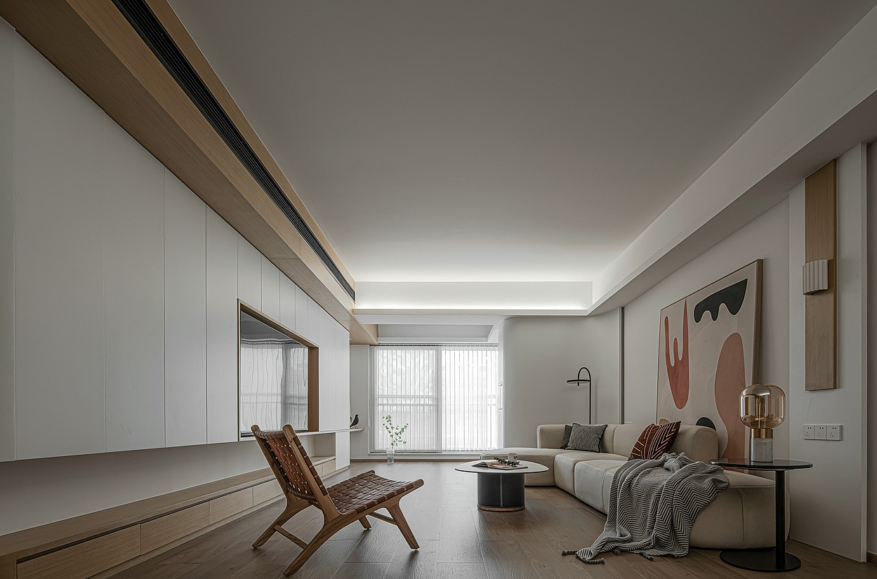 130㎡极简自然风方圆交错木白有序