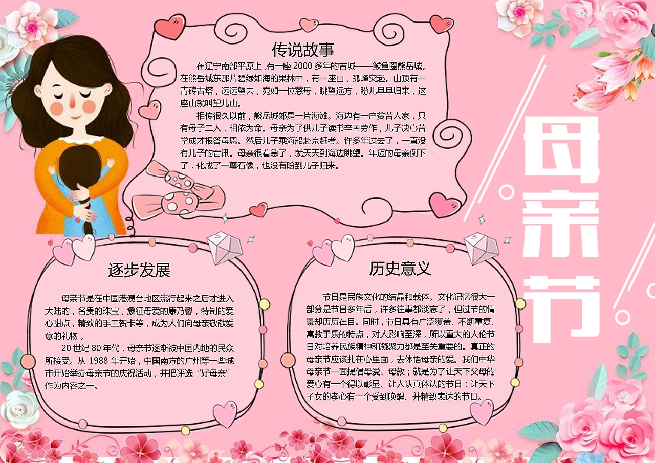 粉红母亲节宣传活动手抄报Word模板