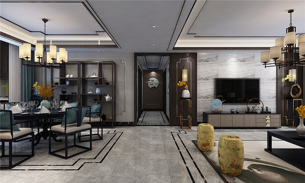 广电天韵四室两厅样板间装修设计效果图新中式赏析