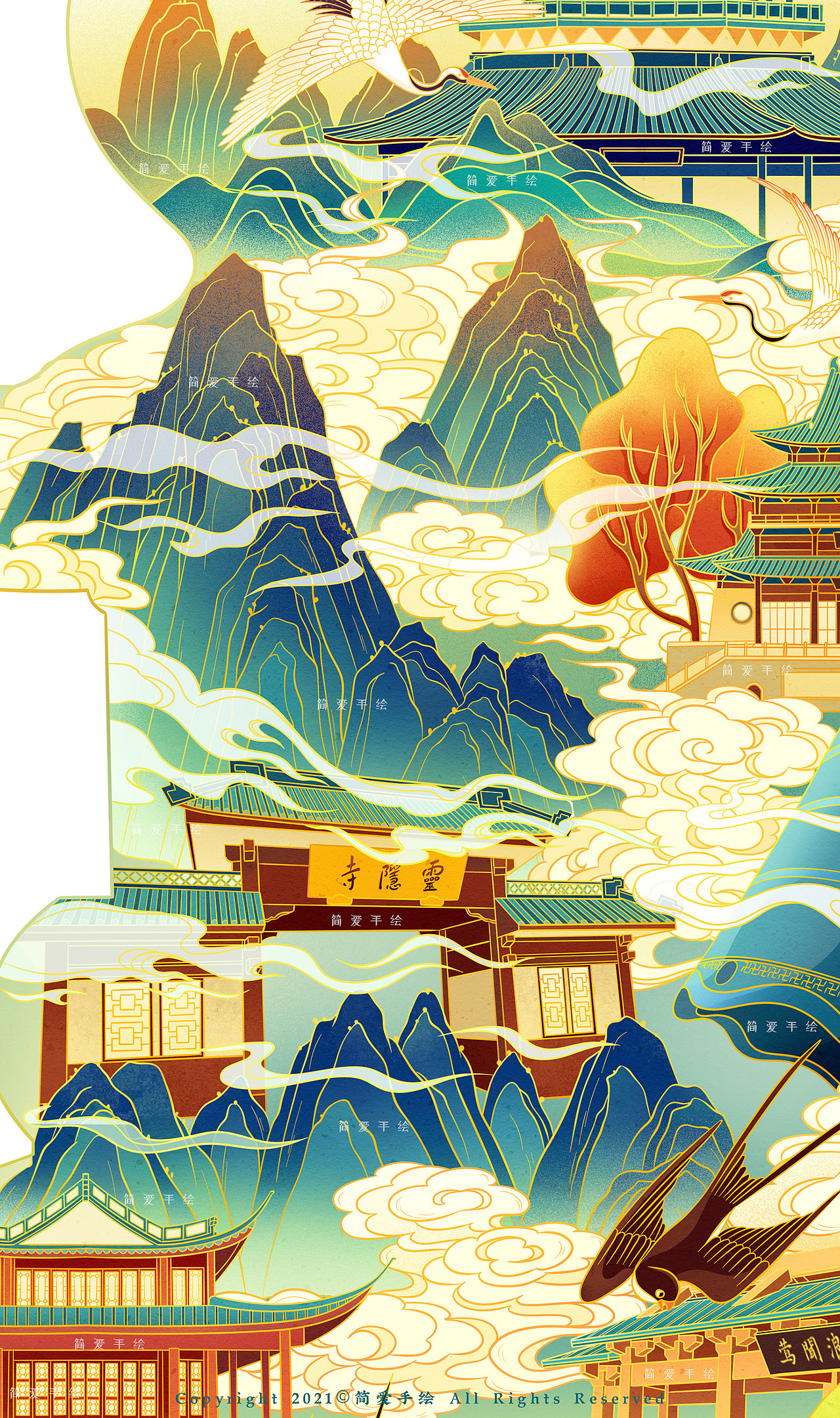 【西湖十景】杭州主题国风插画