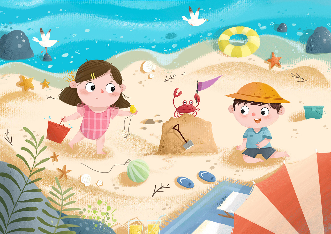 夏日沙滩|插画|创作习作|栗飞雨 - 原创作品 - 站酷 (ZCOOL)