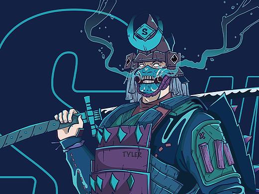 矢量插画-日本武士
