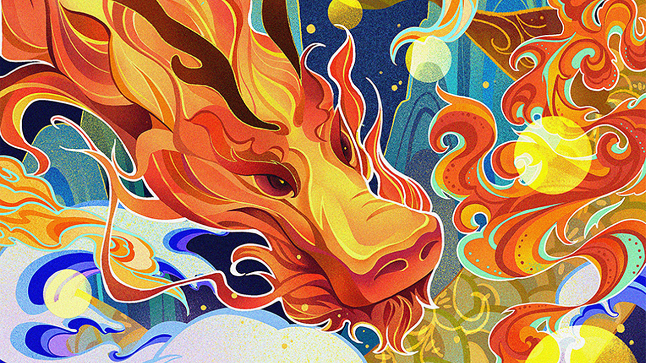 国潮插画《踏月》丨四神兽系列——龙
