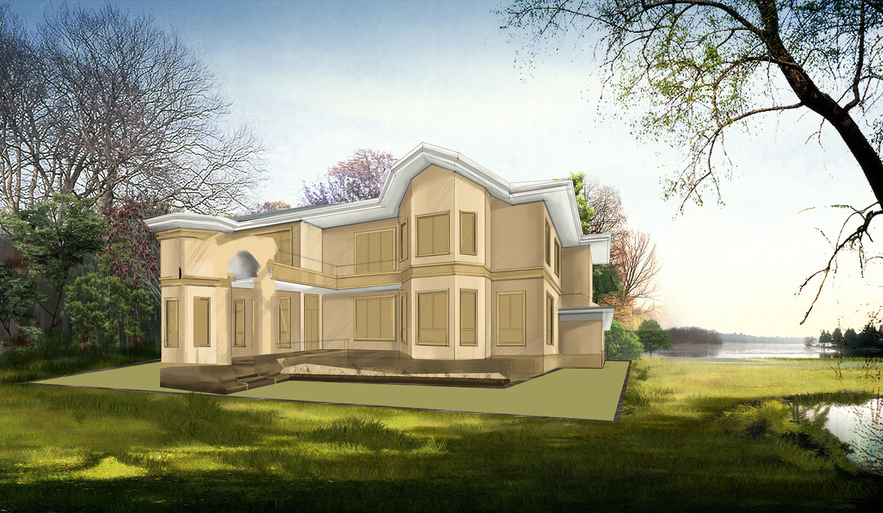 上海别墅外观(电脑手绘效果图)