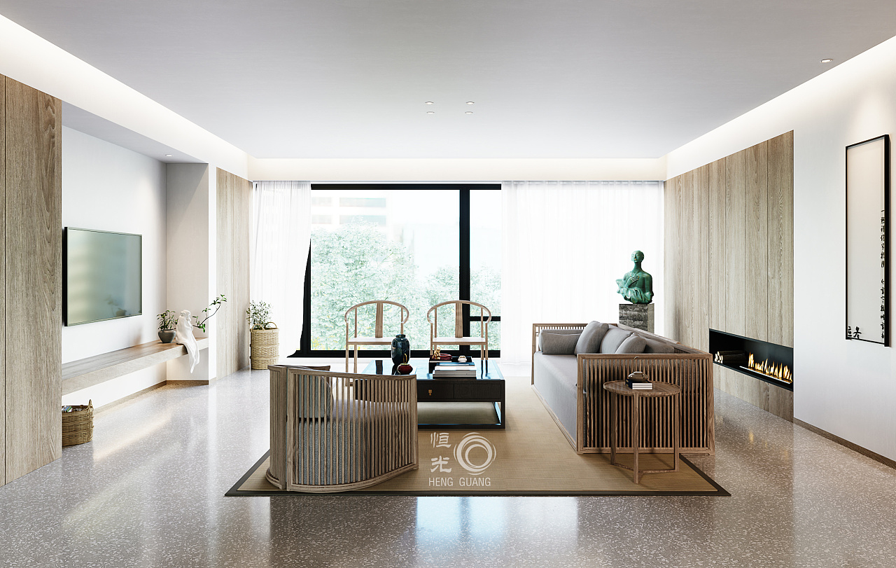 禅意客厅表现《静好》|空间|家装设计|褐色天空 - 原创作品 - 站酷