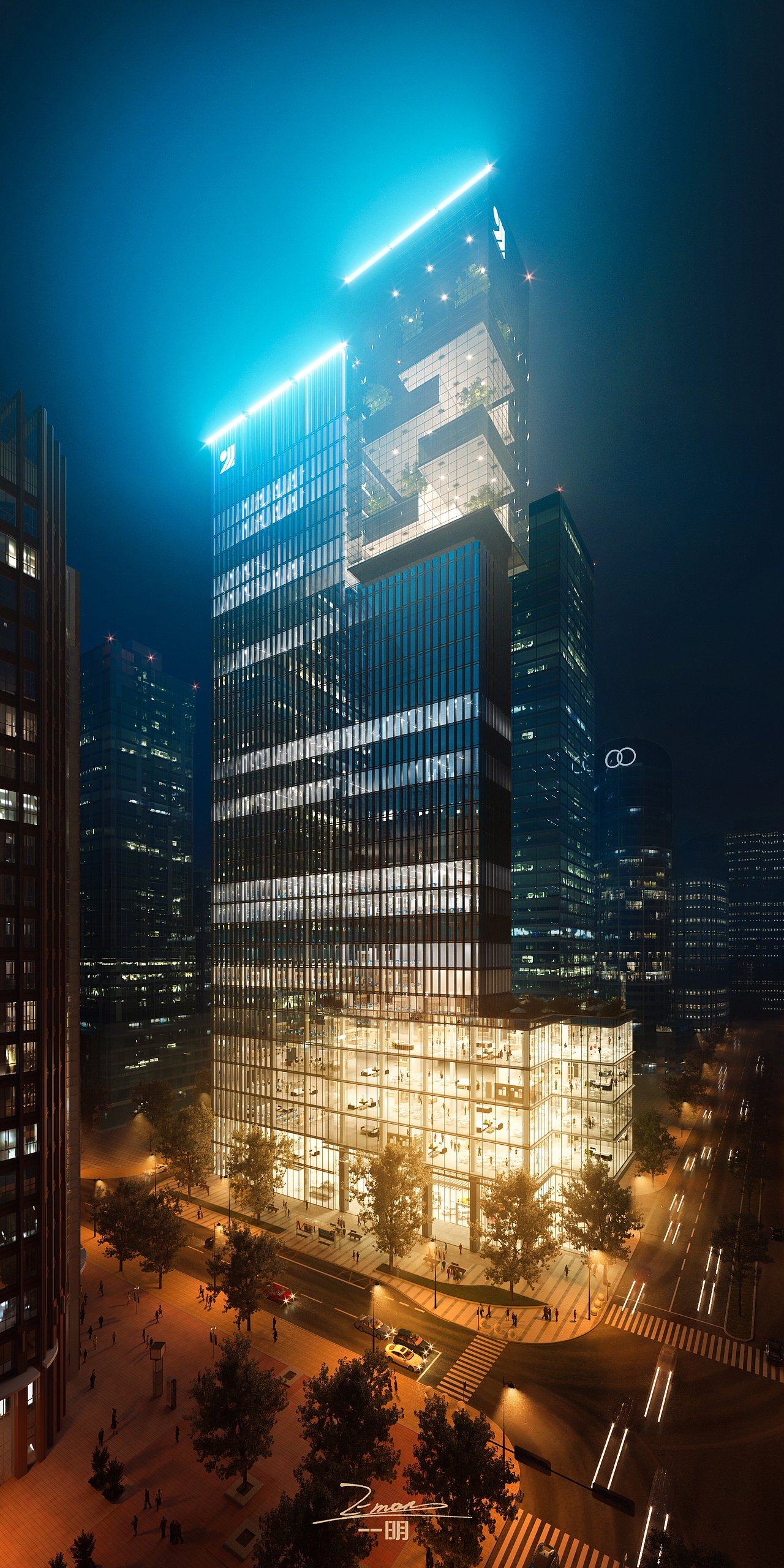 广州颐德中心—建筑夜景表现