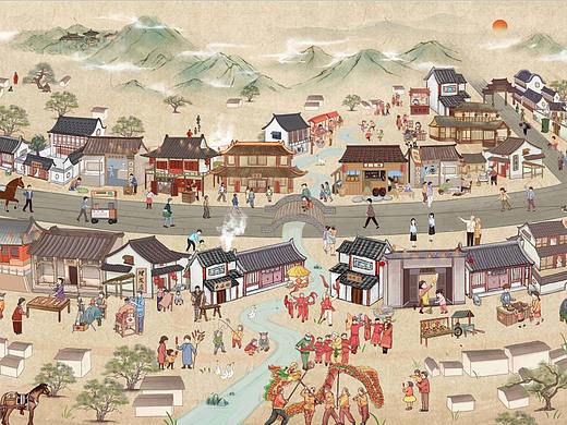 合肥庐阳老街复原街景插画
