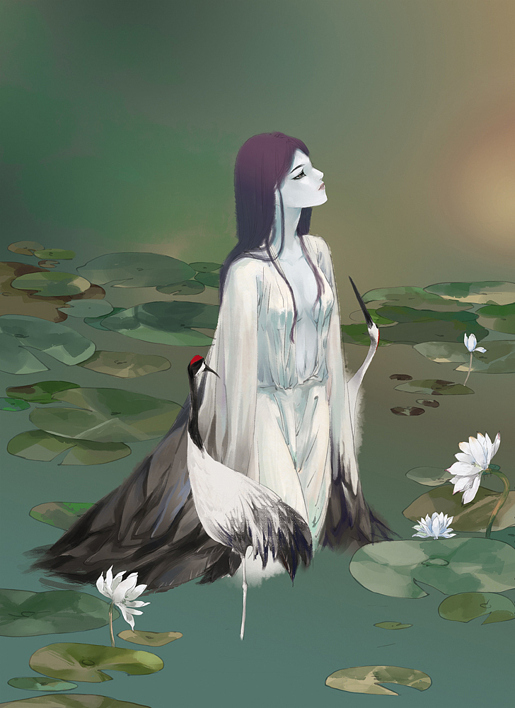 《鹤女望天》绘制过程图（图ZMTIxNDM2Njg=） - 创作习作 - 站酷设计师詹詹詹小花原创素材 - 站酷ZCOOL
