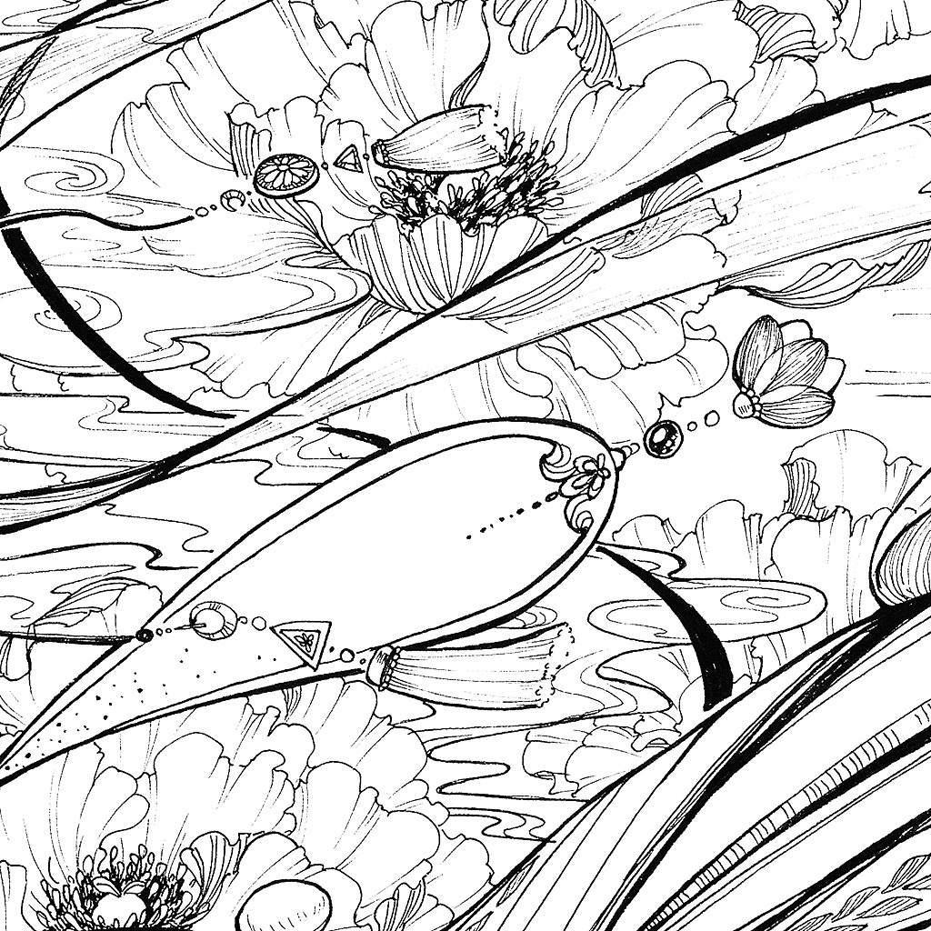 花见唯美黑白线稿手稿