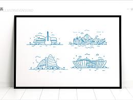 城市漂亮建筑插画