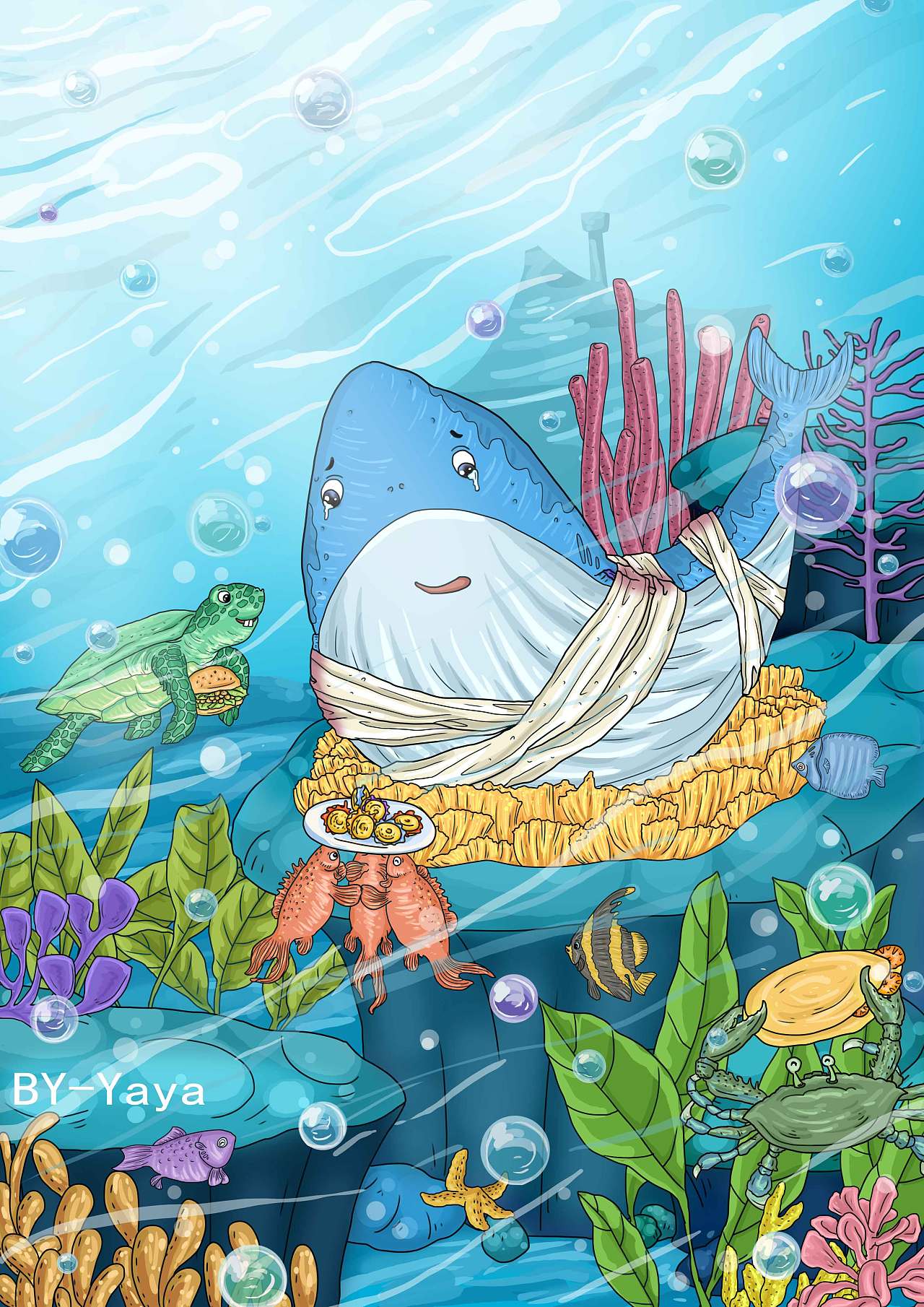 封面插画,从灵魂娃娃鱼,到鲸大十八变,到底经历了什么?哈哈哈