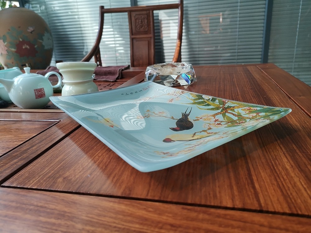 故宫文创 钢化玻璃花鸟餐盘