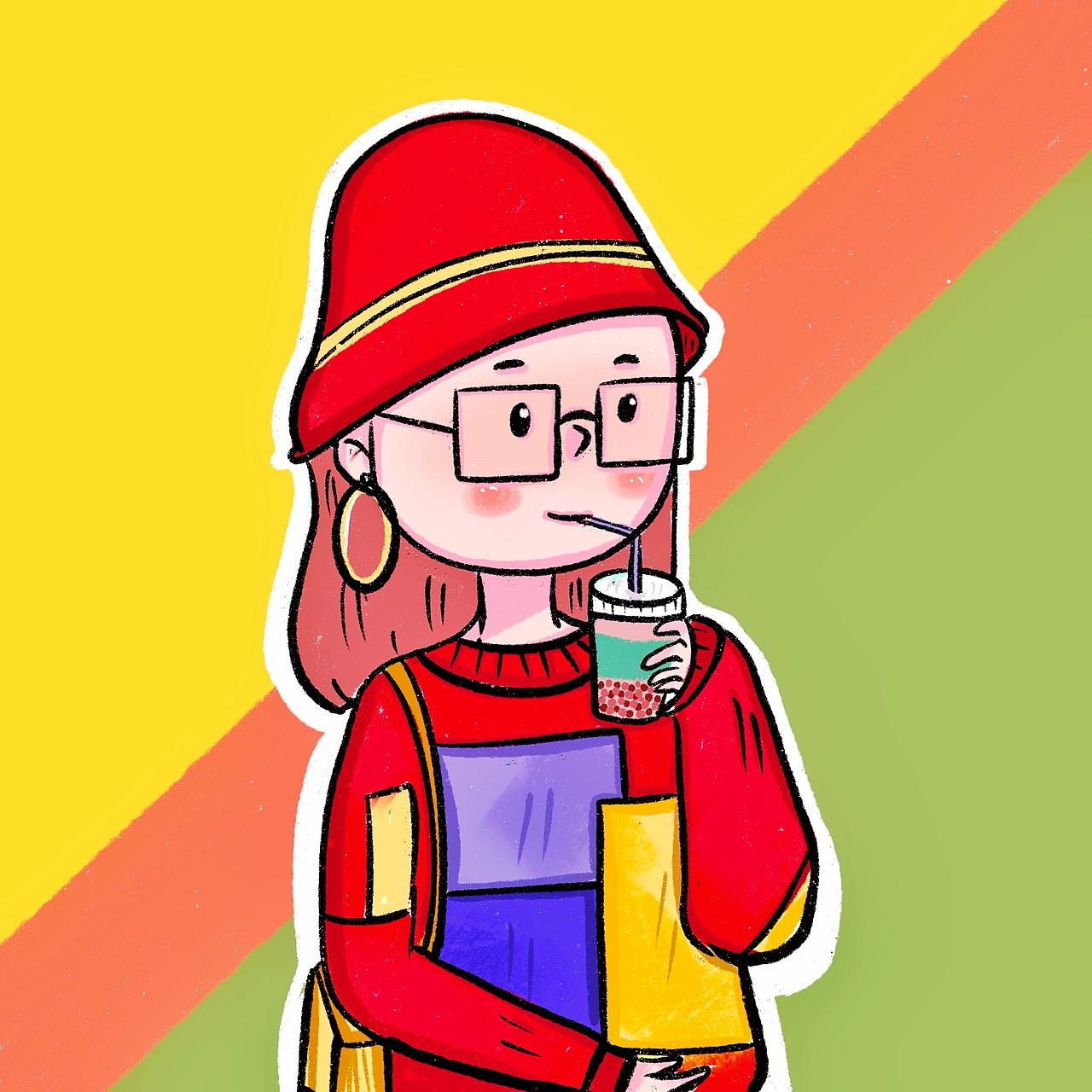 冬天里喝奶茶的女生半身头像