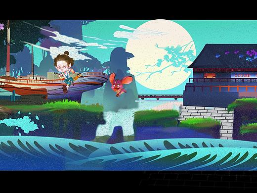 横版场景 浮世绘风格建筑 场景 跑酷 UI 效果图GIF动态