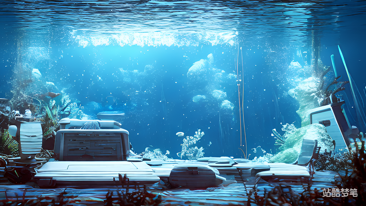 #站酷梦笔#蓝色背景 白色水下智能舱体