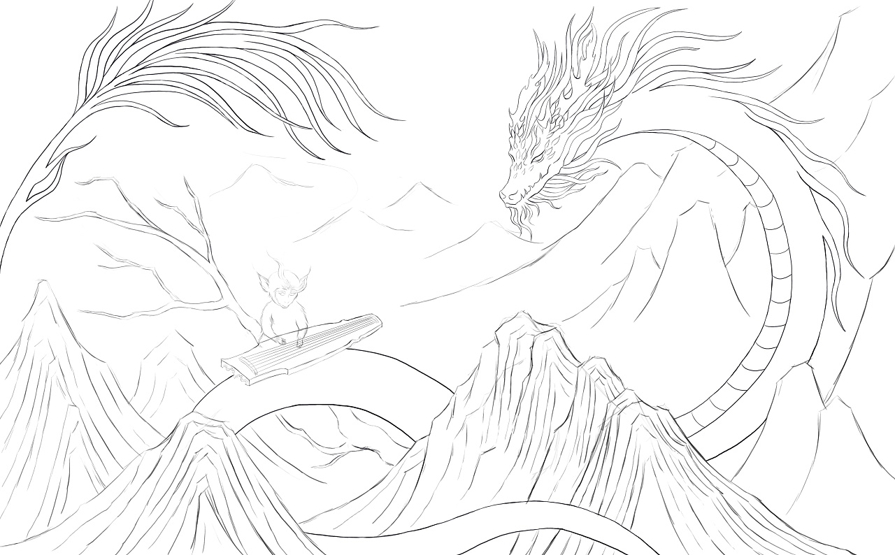 国风插画龙-囚牛问琴