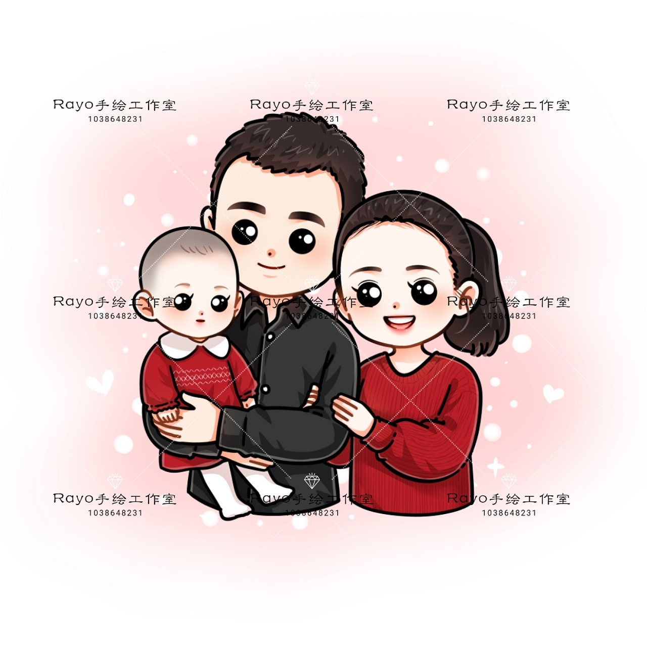 Q版手绘全家福定制设计