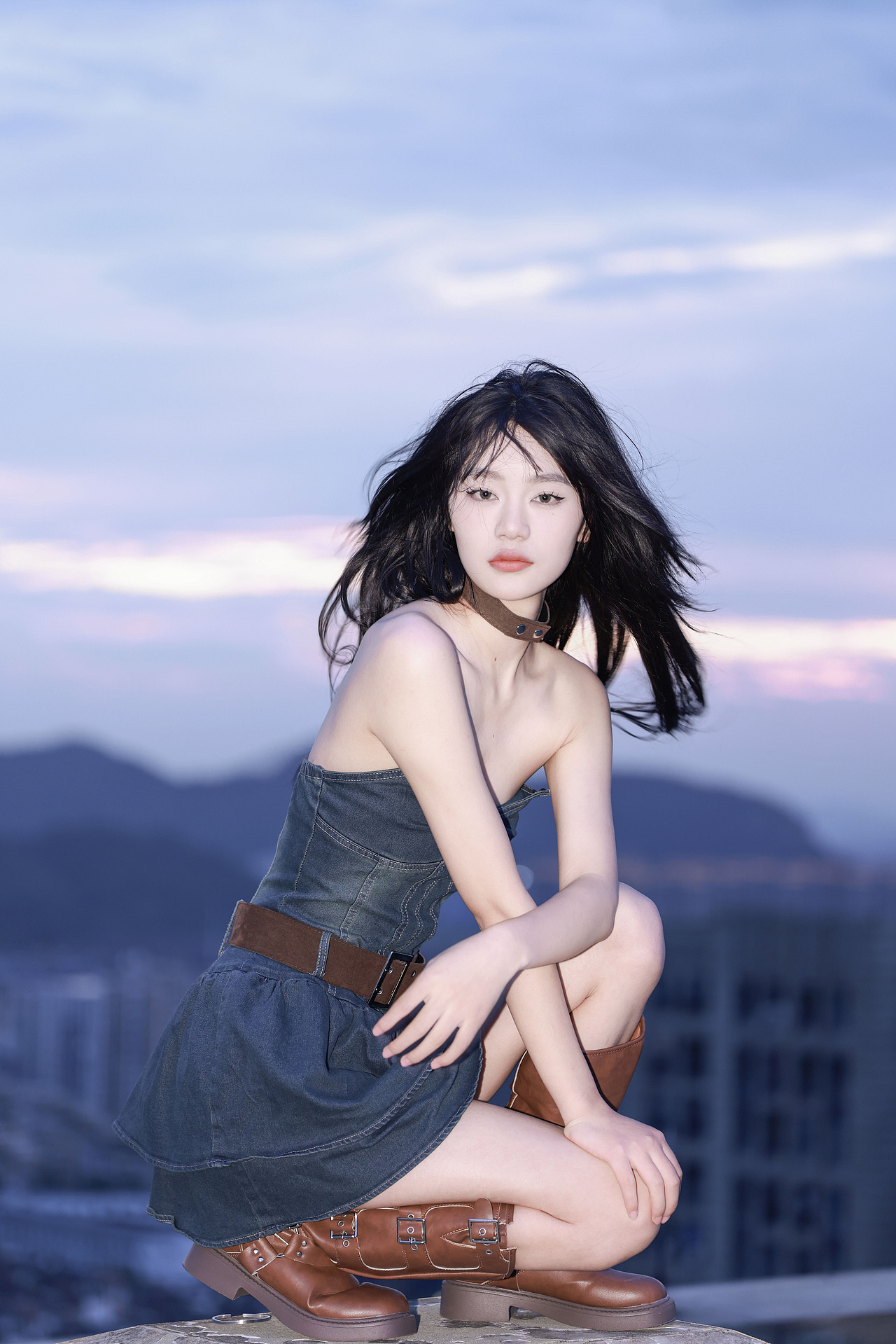 傍晚天台少女写真