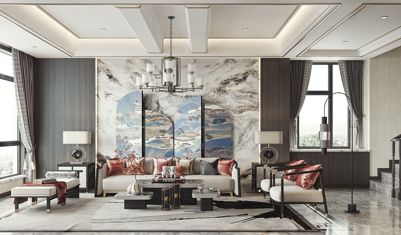 新中式别墅（图ZMjY5NjgxNjI4） - 家装设计 - 站酷设计师你喜欢河马吗诶嘿原创素材 - 站酷ZCOOL