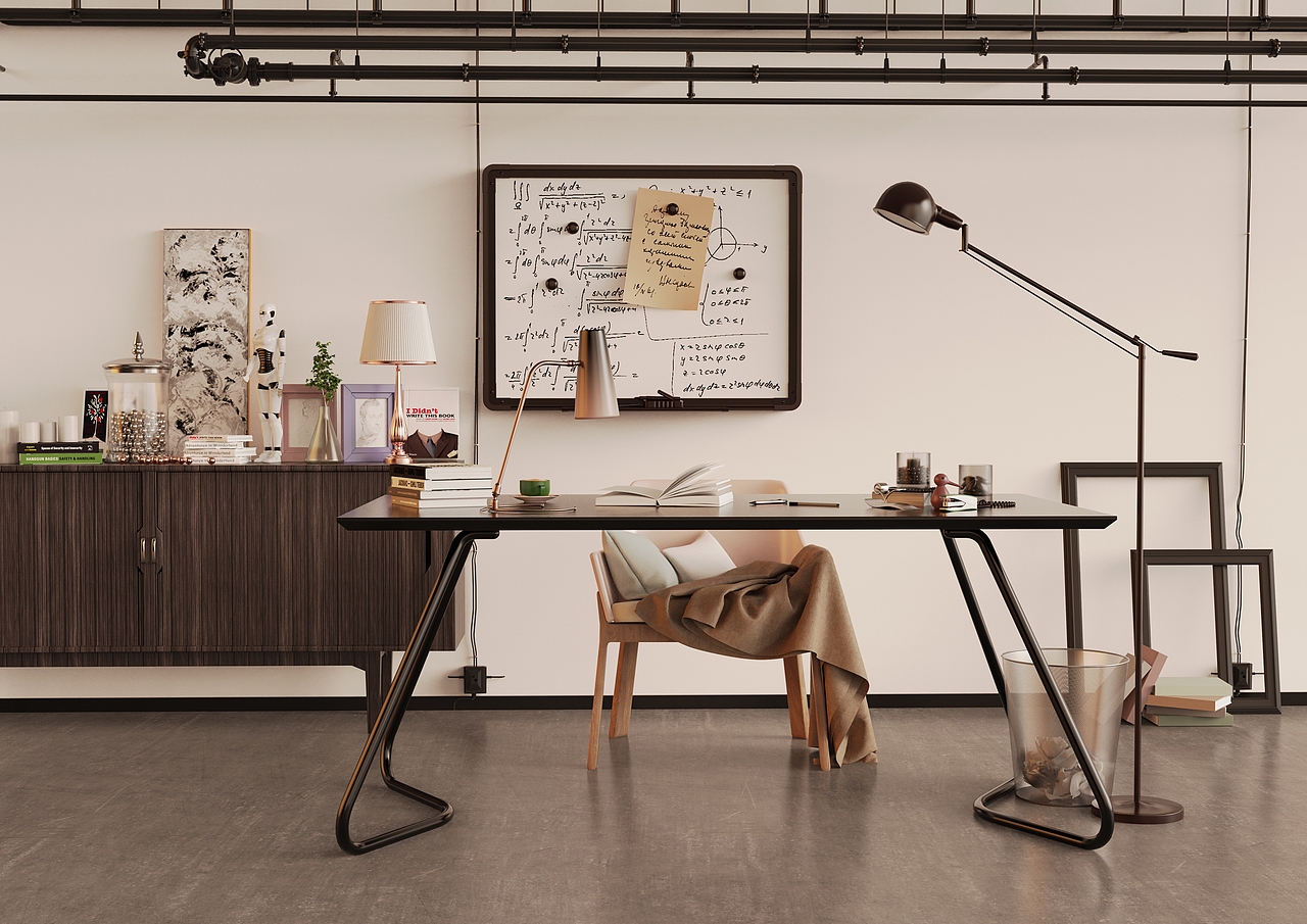 keyshot渲染工业风桌椅小场景