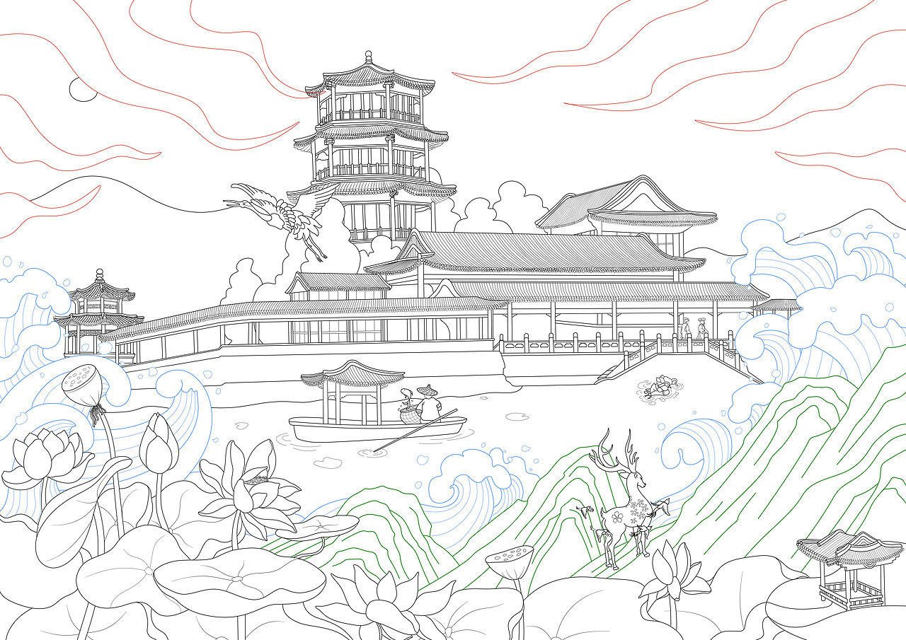 避暑山庄场景插画