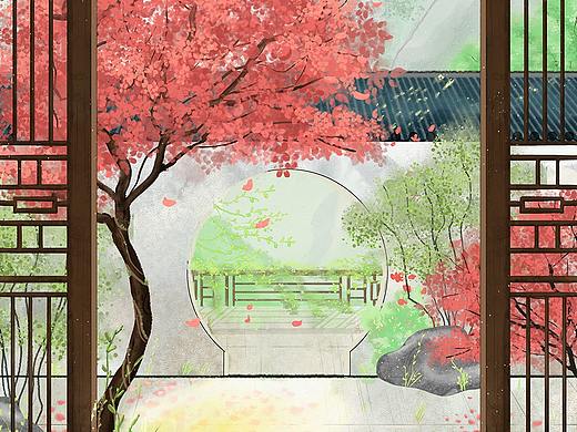古风插画春夏秋冬,四季更替
