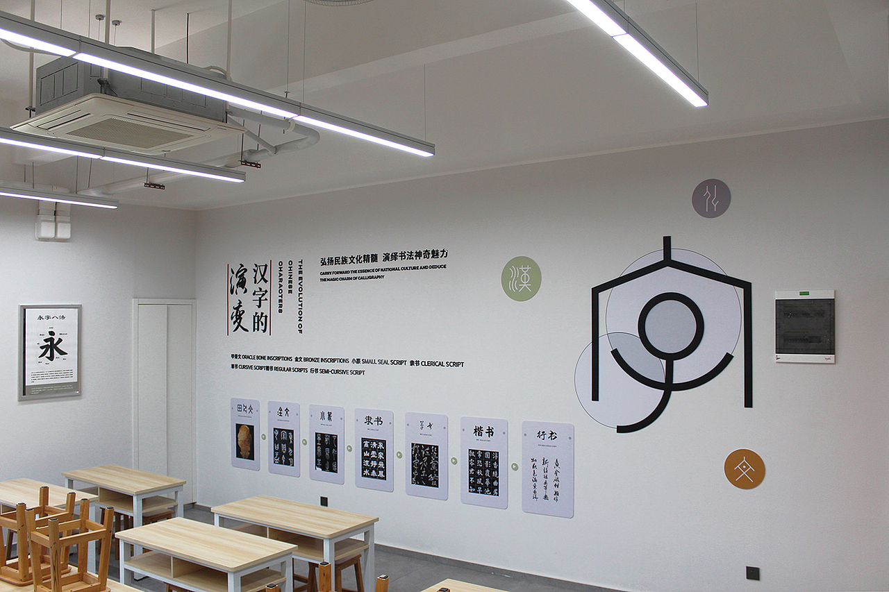 20-音乐室
音乐室的一面墙体,励志性标语搭配黄色的背景,贴合标语的含义,也让人有更舒适的观感。另外一面墙体使用木纹背景结合有趣的插画。还有四种音乐类型的介绍,包含其所使用到的乐器与由来。