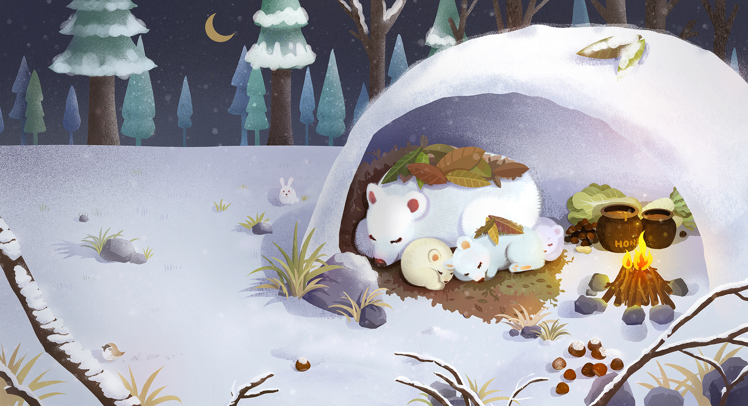 【大雪.冬安】睡觉的一窝小熊熊插画设计
