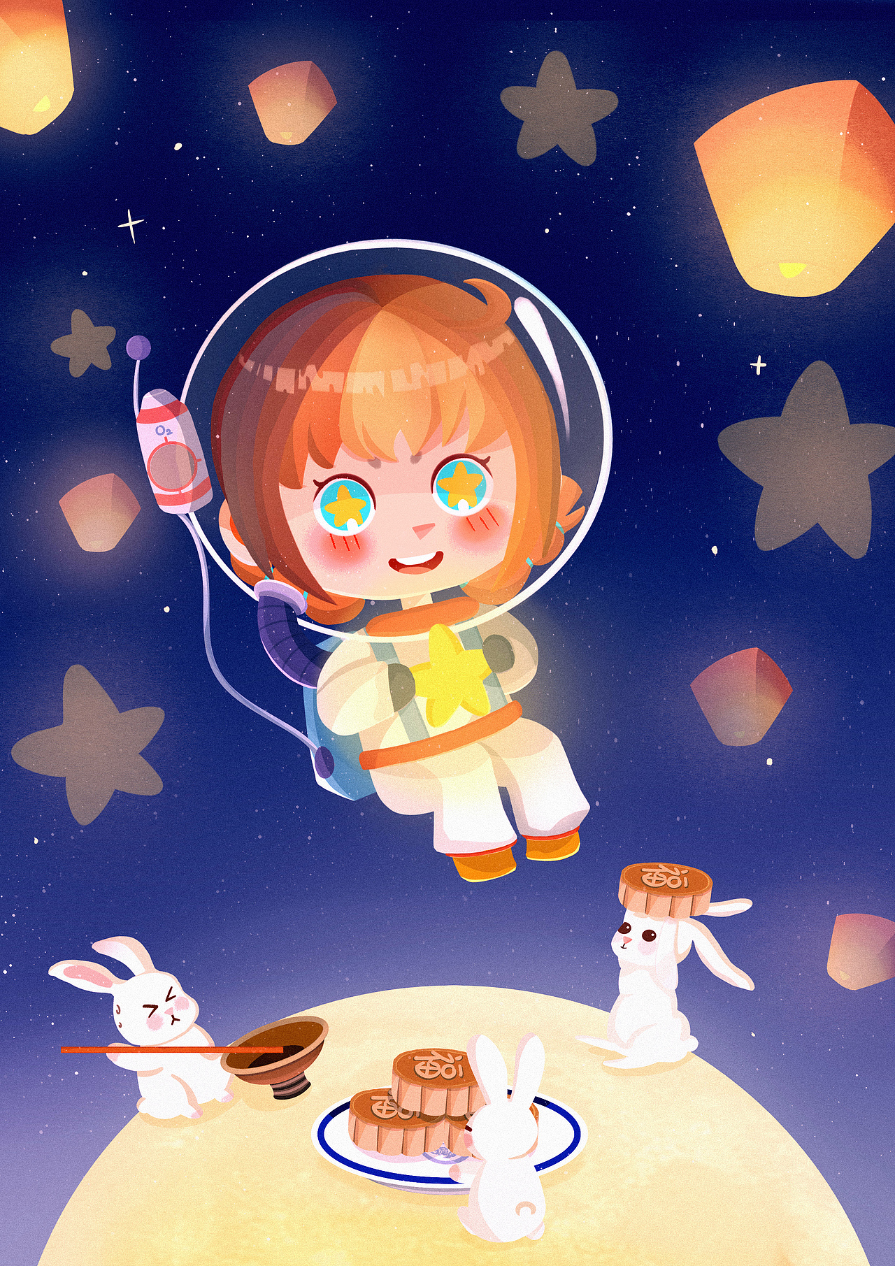 遨游太空度中秋|插画|商业插画|乔然_原创作品-站酷(zcool)
