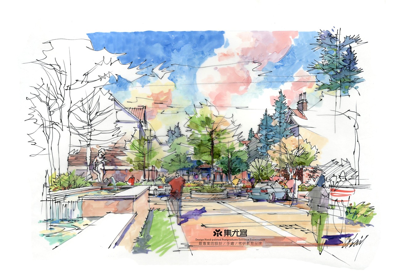 【集尤客手绘作品分享】马晓晨老师|景观空间手绘草图