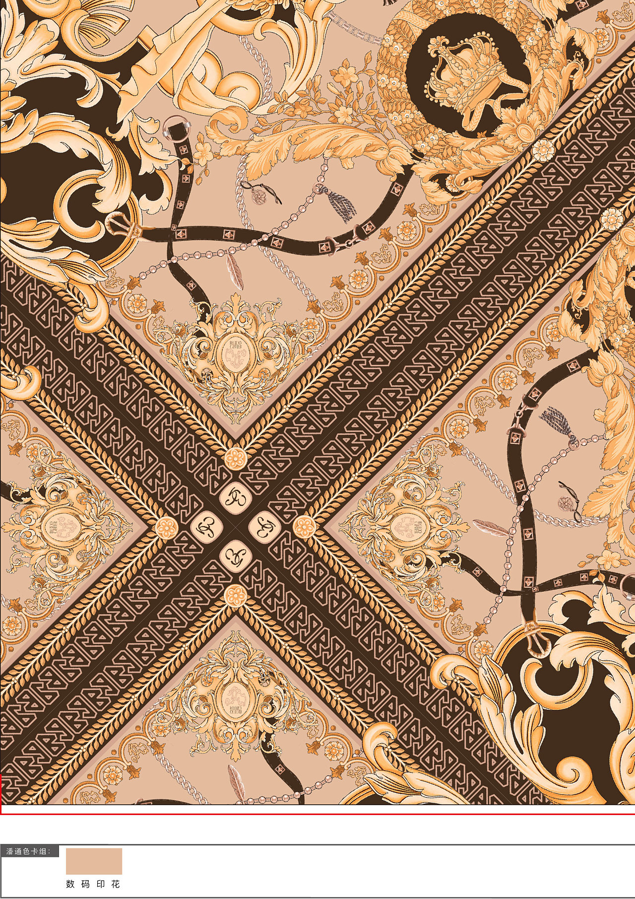 欧洲卷草花纹丝巾印花