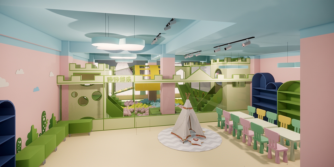 儿童美发店铺设计,两层