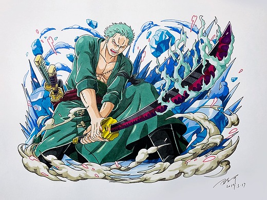 马克笔手绘海贼王——索隆