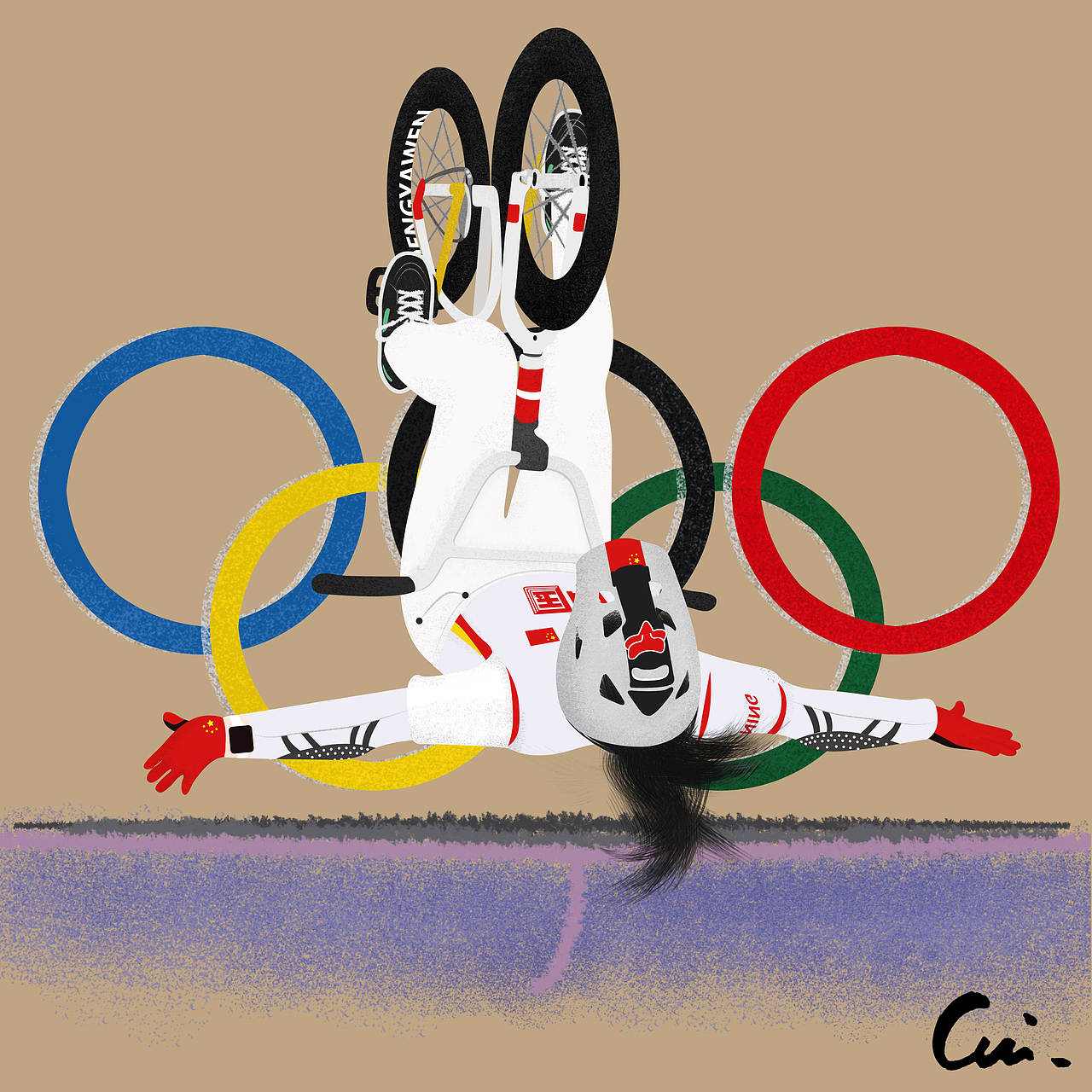 巴黎奥运会中国运动员手绘