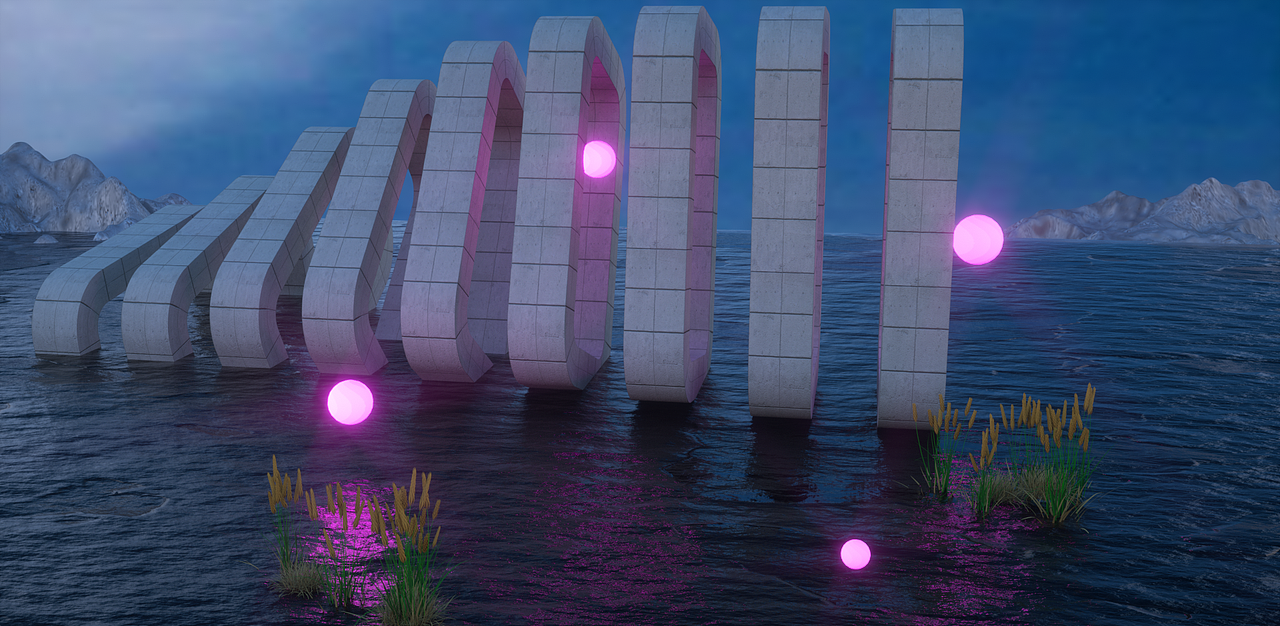 C4D+OC的场景练习,幻想意境的海上场景